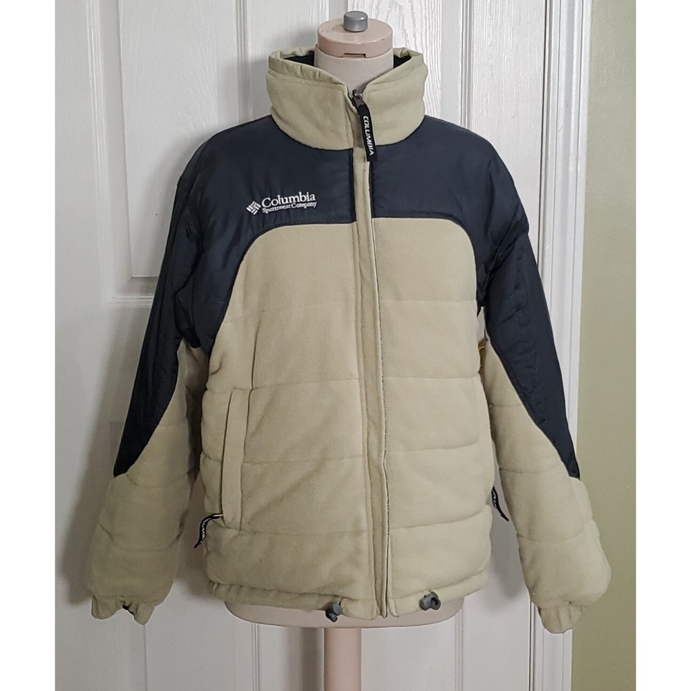 Columbia Coat Womens MEDIUM Reversible Fleece Navy Green White Thick & Warm